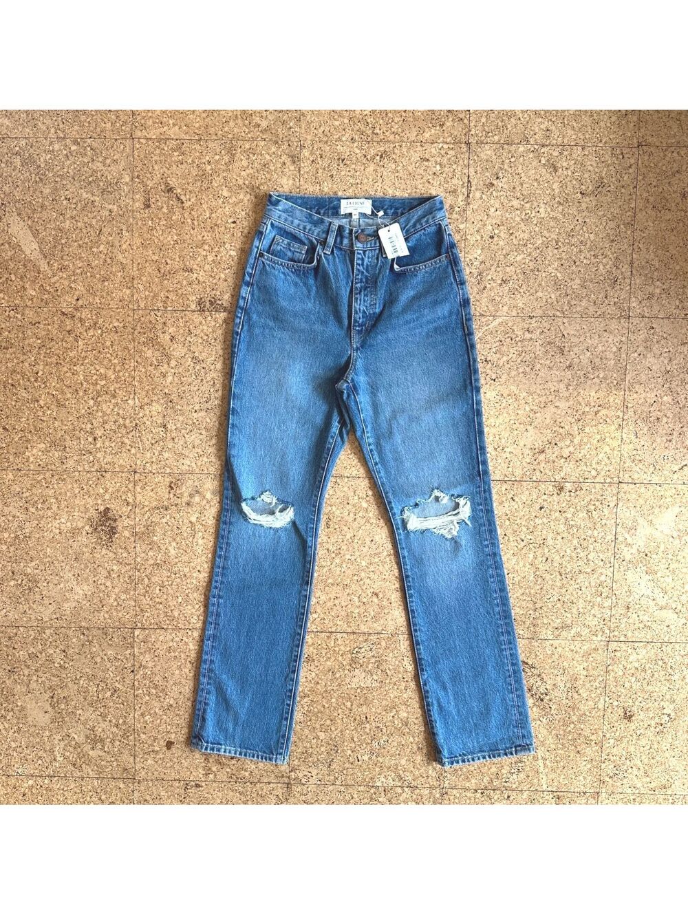 La Ligne Molly High Rise Straight Blue Jeans Sz 24 W25 L31 Distressed NWT Cotton